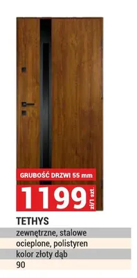 Drzwi TETHYS zewnętrzne, stalowe ocieplone, polistyren kolor złoty dąb 90 promocja w Merkury Market