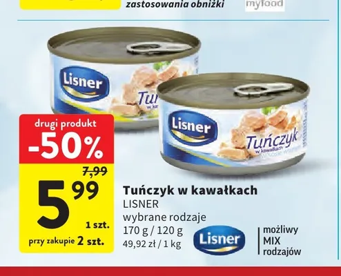 Tuńczyk w kawałkach Lisner promocja w Intermarche