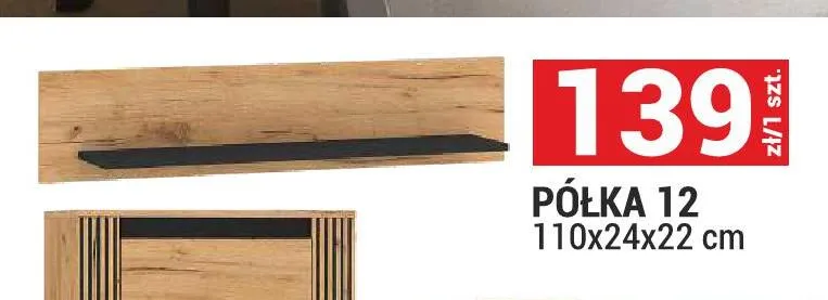 Półka 12 System Urso kolor dąb craft złoty/czarny 110x24x22cm promocja w Merkury Market