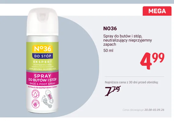 Spray do butów i stóp neutralizujący nieprzyjemny zapach N036 promocja w Rossmann