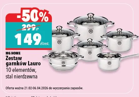 Zestaw garnków Lauro 10 elementów, stal nierdzewna promocja w Biedronka Home