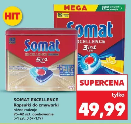 Somat Excellence kapsułki do zmywarki różne rodzaje, 75-42szt. opakowanie promocja w Kaufland