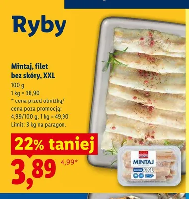 Mintaj filet bez skóry XXL Targ Rybny Lidla promocja w Lidl