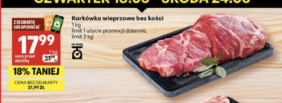 Karkówka wieprzowa bez kości promocja w Delikatesy Centrum