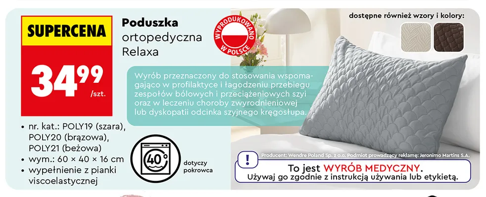 Poduszka ortopedyczna Relaxa promocja w Biedronka