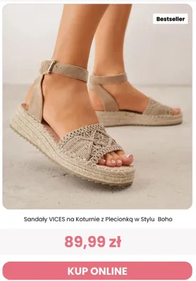 Sandały VICES na koturnie z plecionką w stylu boho promocja w Renee