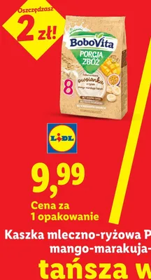 Kaszka mleczno-ryżowa Bobovita Porcja Zbóż mango-marakuja-banan promocja w Lidl