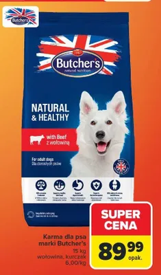 Karma dla psa marki Butcher's z wołowiną, kurczakiem promocja w Carrefour