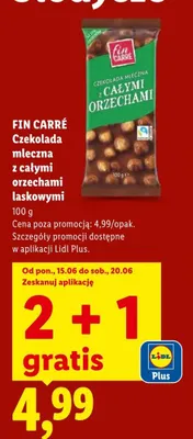 Czekolada mleczna z całymi orzechami laskowymi Fin Carré promocja w Lidl