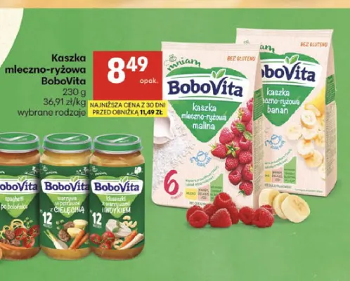 Kaszka mleczno-ryżowa malina BoboVita promocja w Delikatesy Centrum