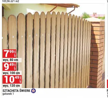 Sztacheta świerk gatunek 1 wys. 80 cm promocja w Merkury Market