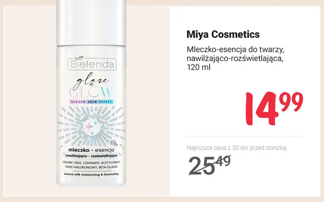 Mleczko-esencja do twarzy nawilżająco-rozświetlająca Miya Cosmetics promocja w Rossmann