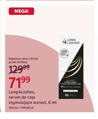 Serum do rzęs stymulujące wzrost Long4Lashes promocja w Rossmann