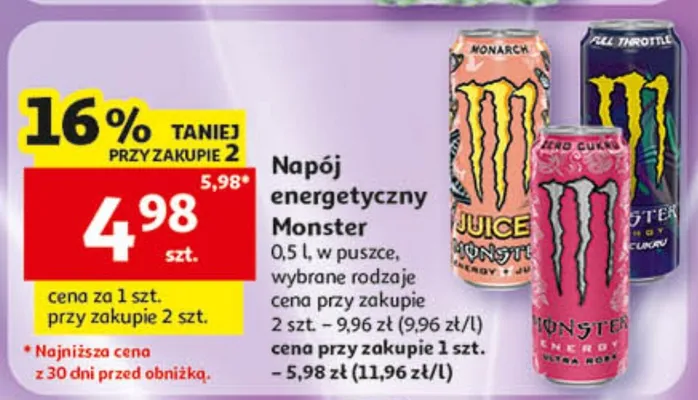 Napój energetyczny Monster Zero Cukru promocja w Auchan