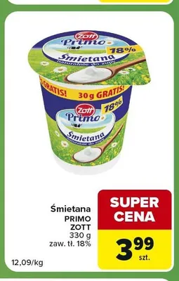 Śmietana Primo Zott 18% promocja w Carrefour Express
