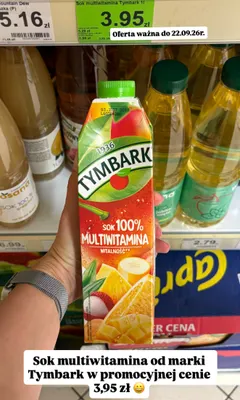 Sok 100% multiwitamina Tymbark promocja w Dino