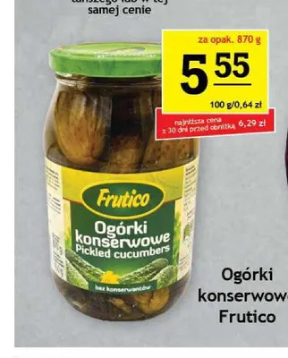 Ogórki konserwowe Frutico promocja w Gram Market