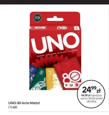 Gra karciana UNO 80-lecie Mattel promocja w Empik