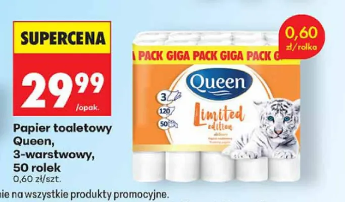 Papier toaletowy 3-warstwowy Queen promocja w Biedronka