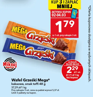 Wafel grzeski Mega kakaowe smak toffi promocja w LEWIATAN
