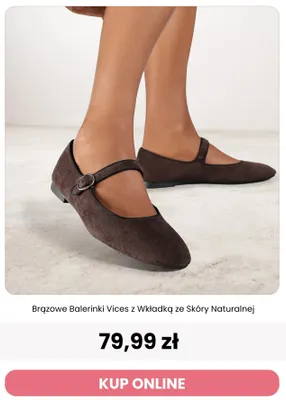 Brązowe balerinki Vices z wkładką ze skóry naturalnej promocja w Renee