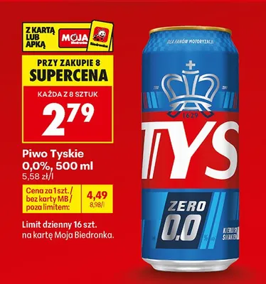 Piwo bezalkoholowe Tyskie Zero promocja w Biedronka