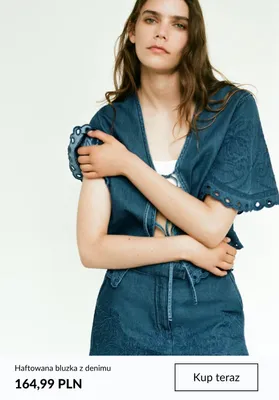 Bluzka haftowana z denim promocja w H&M
