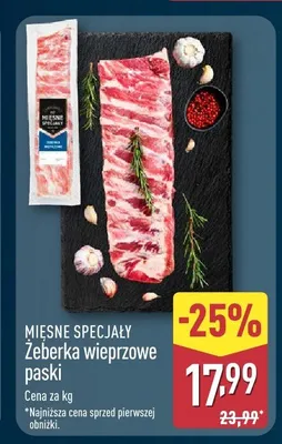 Żeberka wieprzowe paski Mięsne Specjały promocja w Aldi