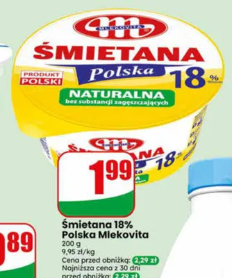 Śmietana 18% Polska Mlekovita promocja w Dino