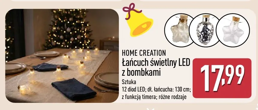 Łańcuch świetlny LED z bombkami Home Creation promocja w Aldi