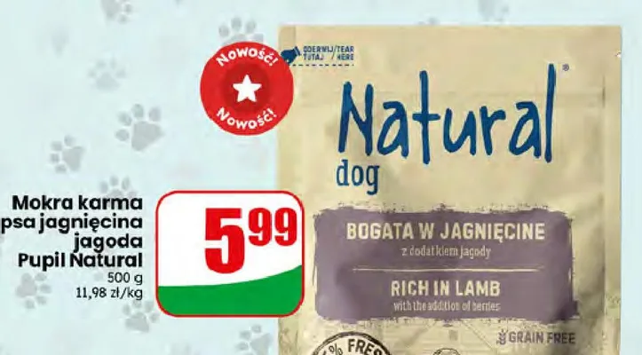 Mokra karma dla psa jagnięcina jagoda Pupil Natural promocja w Dino
