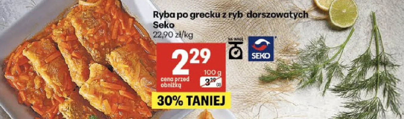 Ryba po grecku z ryb dorszowatych promocja w Delikatesy Centrum