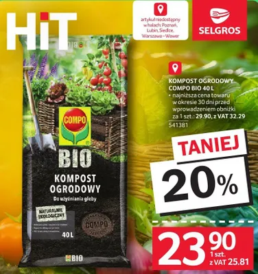 Kompost ogrodowy COMPO BIO 40 L promocja w Selgros