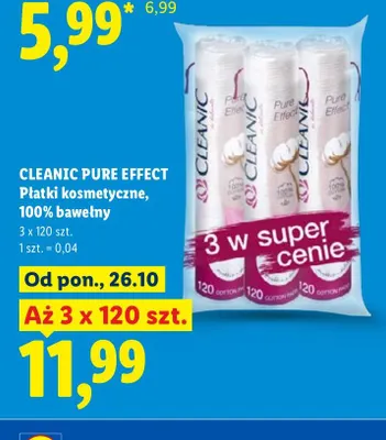 Płatki kosmetyczne 100% bawełny Cleanic Pure Effect 3-pak promocja w Lidl