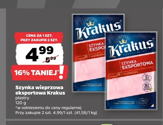 Szynka wieprzowa eksportowa Krakus plastry promocja w Netto