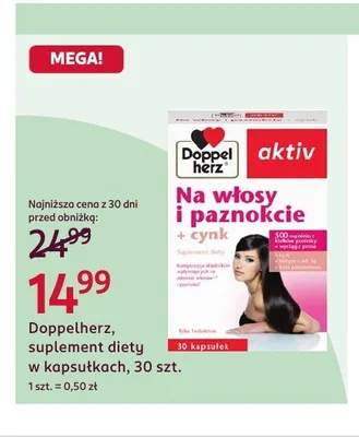 Suplement diety Doppelherz Aktiv Na włosy i paznokcie + cynk promocja w Rossmann