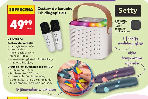 Zestaw do karaoke lub długopis 3D Setty promocja w Biedronka