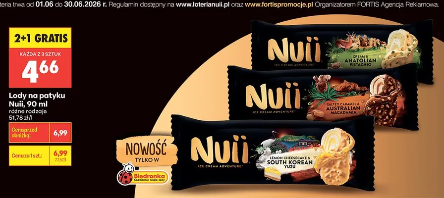 Lody na patyku Nuii Cream & Anatolian Pistachio promocja w Biedronka