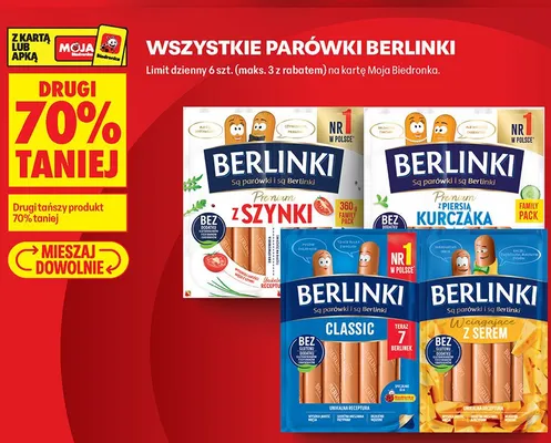 Parówki z serem Berlinki promocja w Biedronka