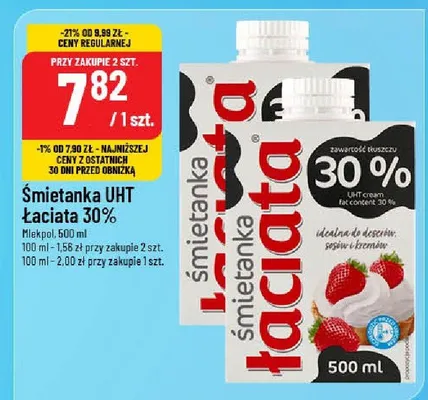 Śmietanka UHT Łaciata 30% promocja w POLOmarket