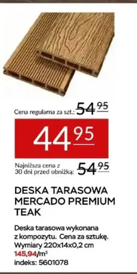 Deska tarasowa Mercado Premium teak 220x14x0,2cm promocja w Abra Meble