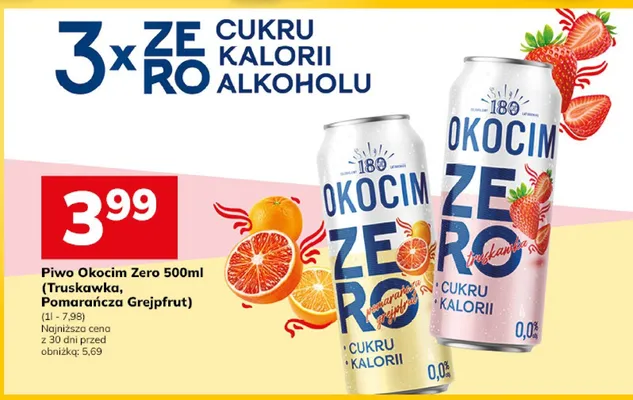 Piwo Okocim Zero Truskawka, Pomarańcza Grejpfrut promocja w Hitpol