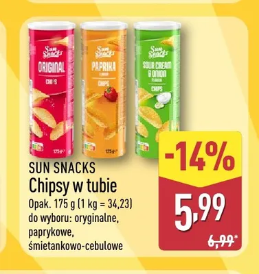 Chipsy w tubie oryginalne Sun Snacks promocja w Aldi