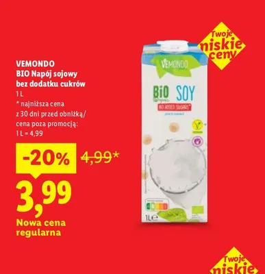 Napój sojowy bez dodatku cukrów Vemondo promocja w Lidl