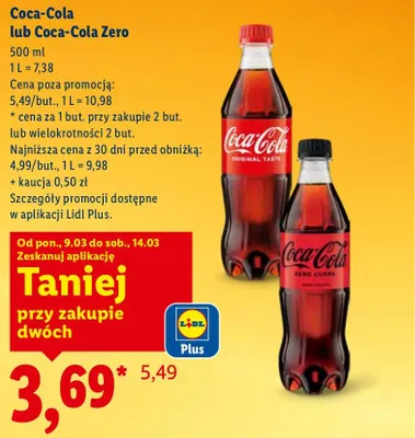 Napój Coca-Cola Zero 500 ml promocja w Lidl