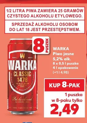 Piwo Warka Classic jasne 8-pak 500ml promocja w Kaufland