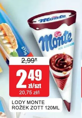Lody rożek Zott Monte promocja w Bingo