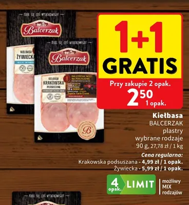 Kiełbasa krakowska podsuszana w plastrach Balcerzak promocja w Intermarche