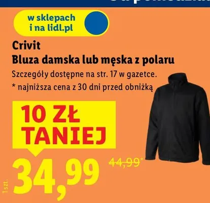 Bluza damska lub męska z polaru promocja w Lidl