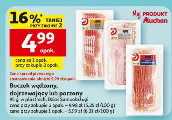 Boczek wędzony, dojrzewający lub parzony promocja w Auchan